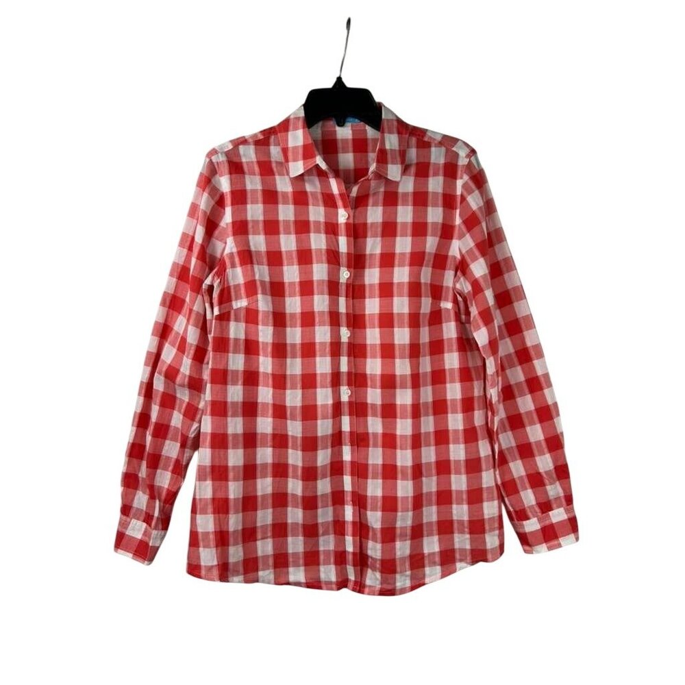 J. McLaughlin Women’s Small Red Gingham Check Print Button Down Top Blouse